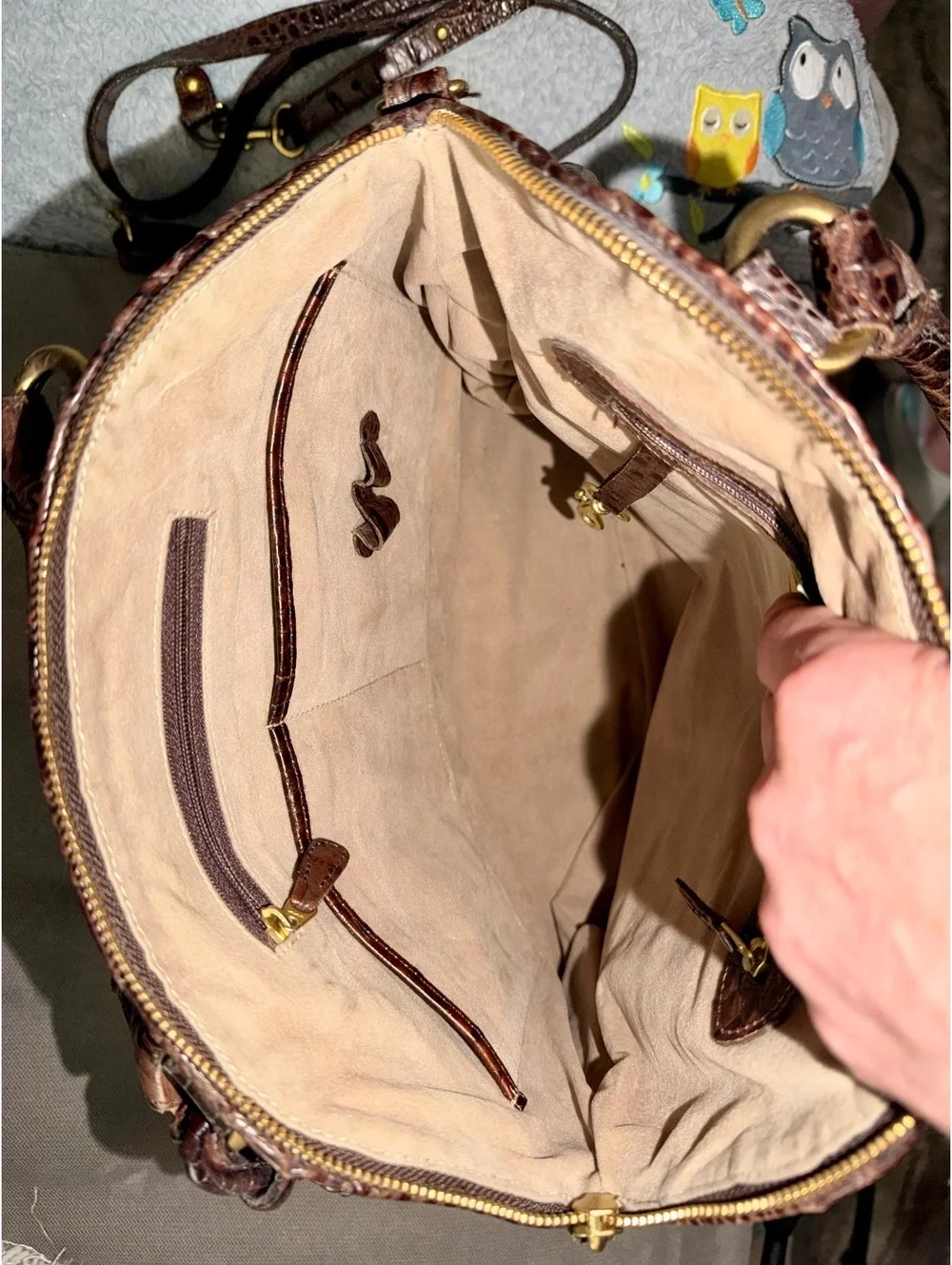 BRAHMIN LOUISE ROSE MAGNIFICENT MELBOURNE CROC PECAN LEATHER SATCHEL HANDBAG